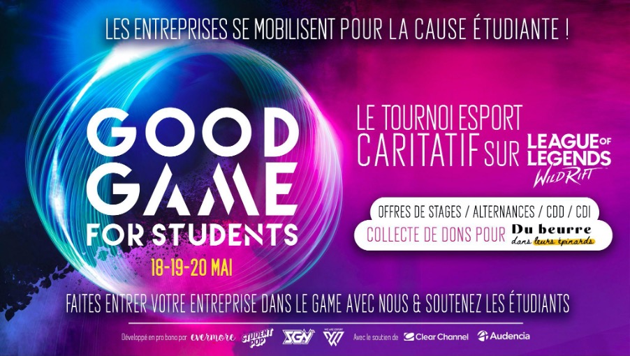 Good Game Affiche Good Game, nuance de couleur bleu/violet et annonce du projet