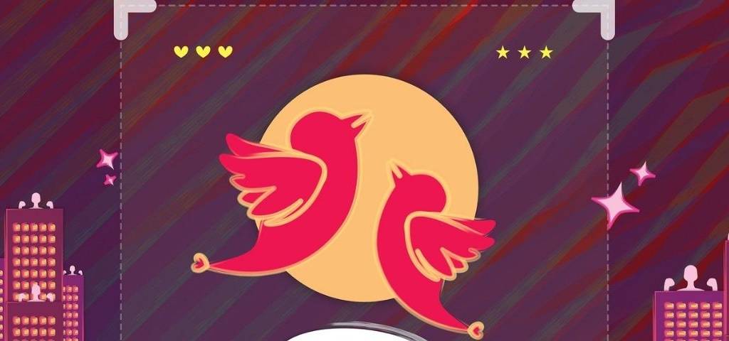 Dessin de 2 oiseaux, ressemblant au logo TikTok, en vol nuptial