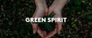 Visuel avec des mains jointes tenant de la terre, avec le message : Green Spirit