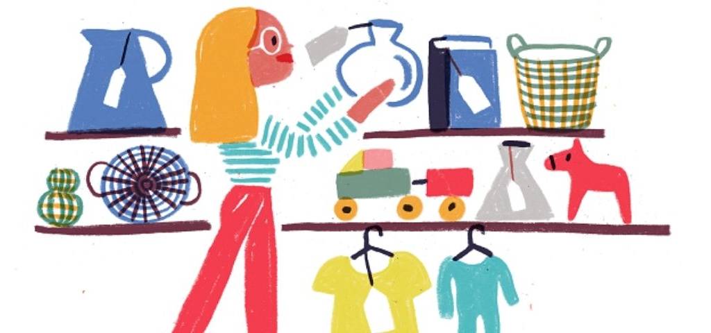Illustration d'une femme faisant des emplettes