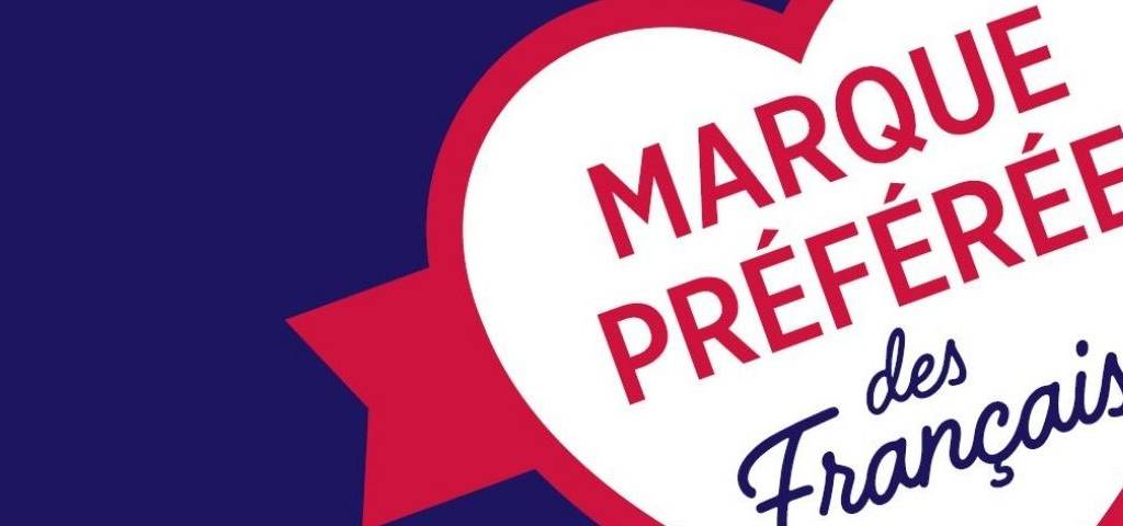 logo Marques préférées, coeur rouge sur fond bleu