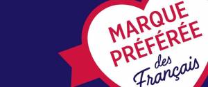 logo Marques préférées, coeur rouge sur fond bleu