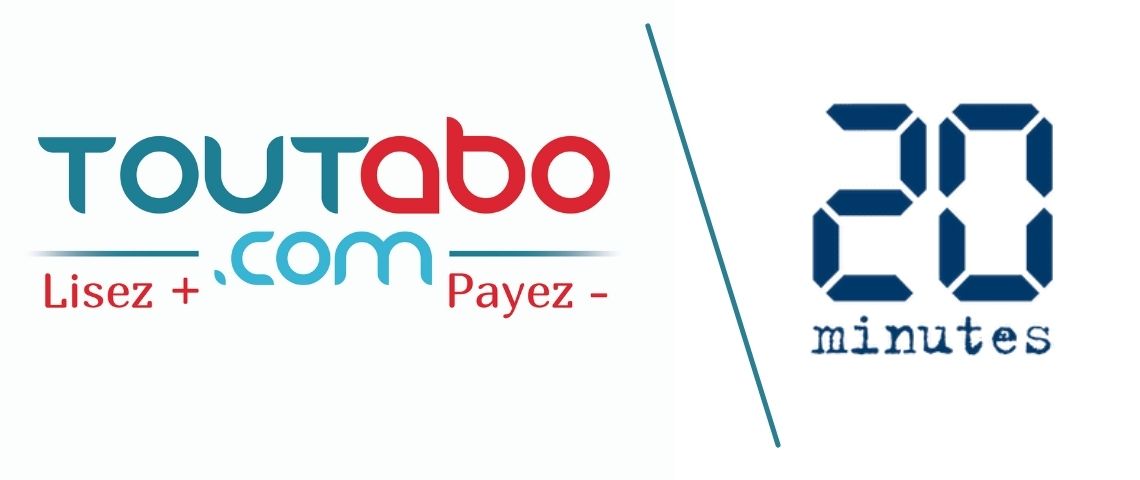 Toutabo éditeur du kiosque numérique ePresse.fr a signé un partenariat de distribution avec l’éditeur du quotidien gratuit 20 Minutes. Logo Toutabo et 20 minutes