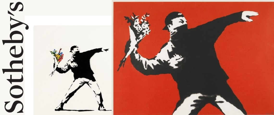 Sothebys-cryptomonnaie-vente-aux-enchères-art-NFT oeuvre  - love is in the air -  de BANSKY