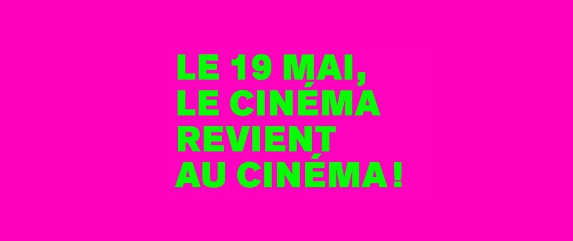 UGC-Iceberg-Reouverture-cinéma-confinement-film-divertissement-déconfinement-Covid19 « Le 19 mai, le cinéma revient au cinéma ! » (écriture verte flou sur fond rose flou = nouvelle campagne UCG)