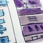 Trois dessins (bâtiments) à l'aquarelle