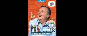 Hors série Albert Uderzo - Le Parisien - Photo de d'Uderzo accompagné de certains de ses dessins (Astérix et Obélix)