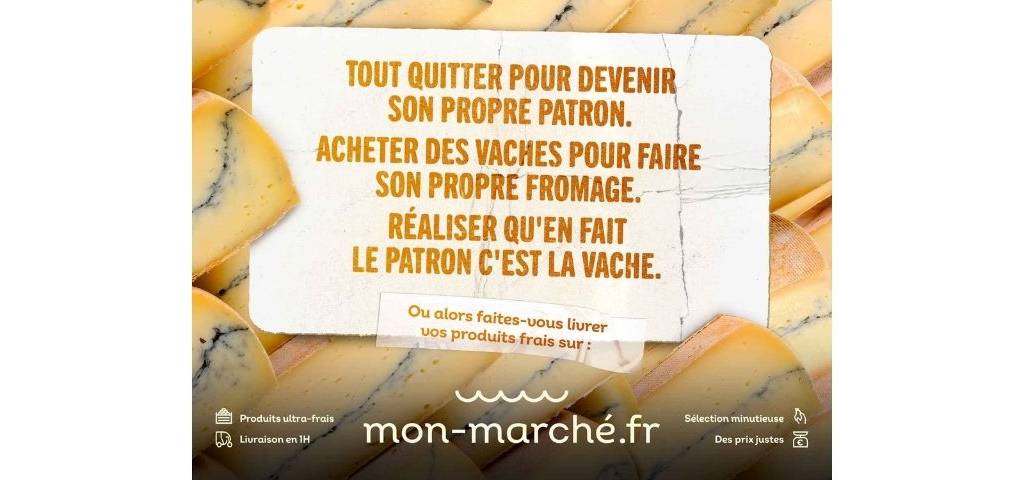 La dernière campagne de mon-marche.fr, raconte avec humour les frustrations que peuvent avoir certains parisiens, amplifiées par le contexte de crise sanitaire Affiche de la campagne mon-marche.fr