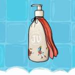 Bouteille de gel douche avec une cape
