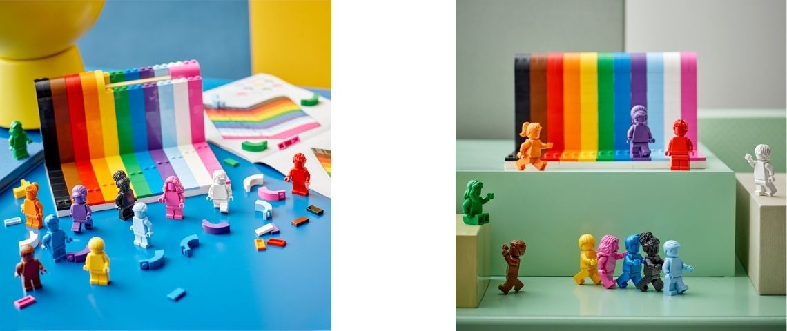 A partir du 1er juin, un coffret de 11 mini-figurines non-genrées sera disponible dans tous les magasins Lego de France. Collection Lego LGBT+