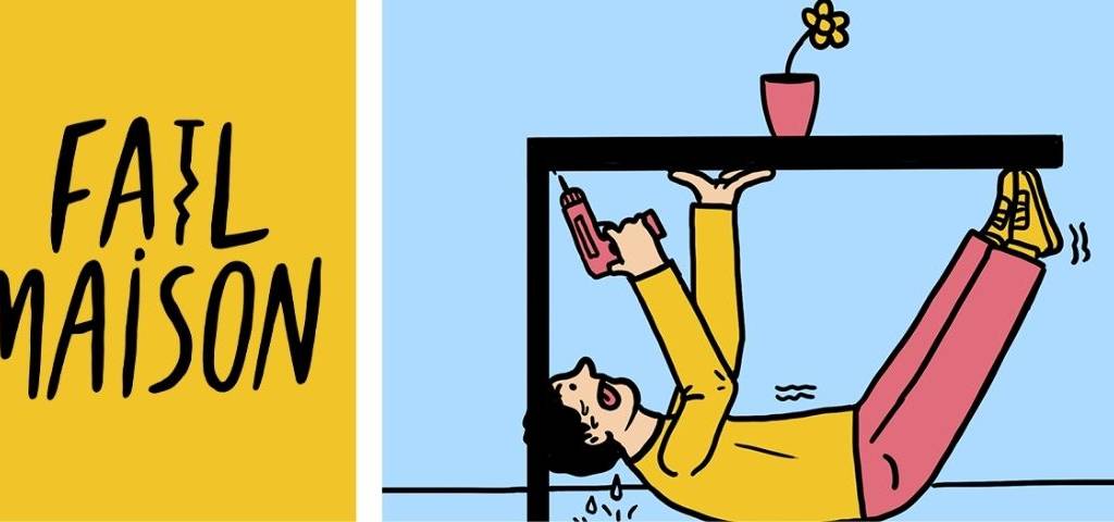 Homme bricolant sous une table