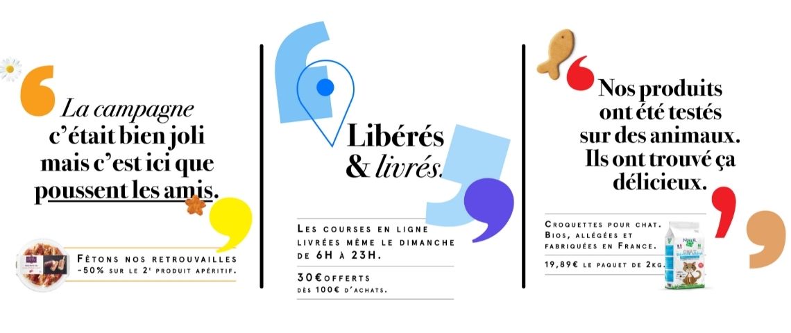 La naissance du nouveau territoire de Monoprix, installé depuis plusieurs semaines, accompagne la seconde étape tant attendue du déconfinement et s’incarne à travers 4 annonces Affiche de la campagne Monoprix