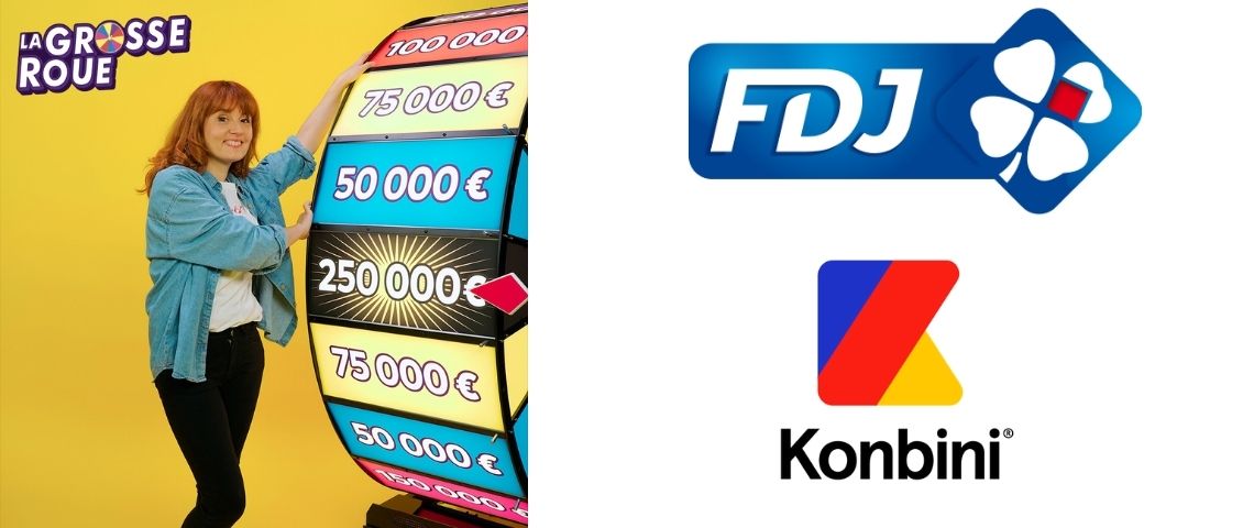 FDJ et Kewl (l’agence créative intégrée à Konbini) dévoilent aujourd’hui la première émission de tirage digitale dédiée aux gagnants du ticket à gratter « La Grosse Roue ». femme devant une roue avec des gains affichés dessus