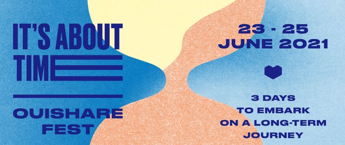 l 6ème édition du Ouishare Fest, du 23 au 25 juin 2021, à la Prairie du Canal, à Bobigny Affiche de la 6ème édition du Ouishare Fest