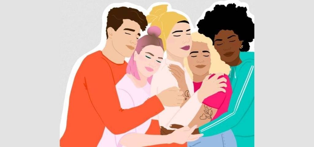 illustration de jeunes se serrant dans les bras