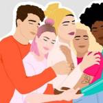 illustration de jeunes se serrant dans les bras