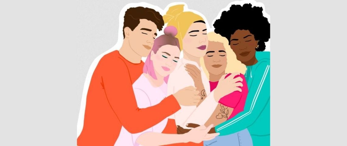 Maybelline New York & l’Unafam lancent un programme de sensibilisation et de formation national contre l’anxiété et la dépression chez les jeunes illustration de jeunes se serrant dans les bras