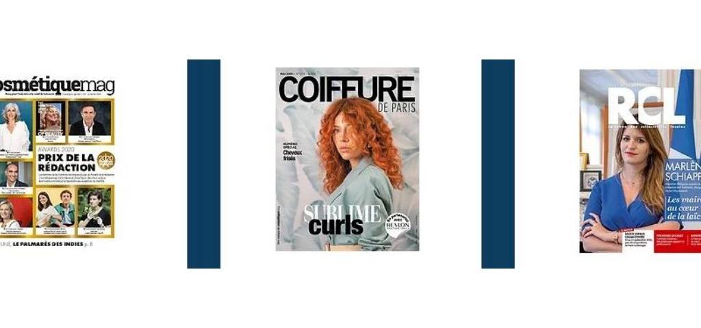 Couverture des magazines : Cosmétiquemag, Coiffure de Paris et La revue des Collectivités Locales