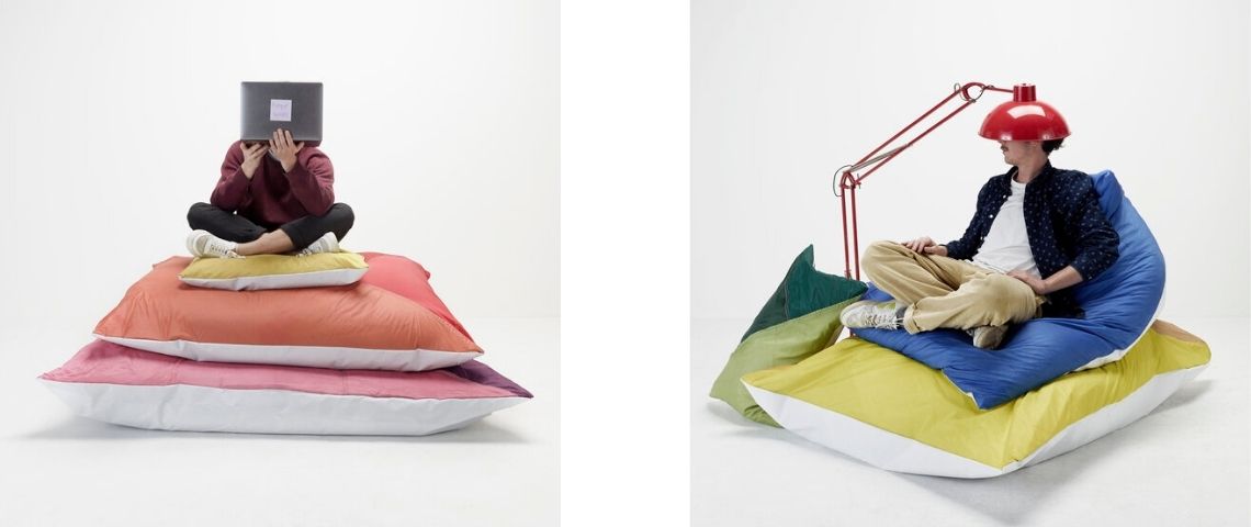 La tête dans les Nuages, une marque de poufs éco-responsables, qui suit les principes de l’upcycling, et qui s’inscrit dans l’économie sociale et solidaire. Poufs
