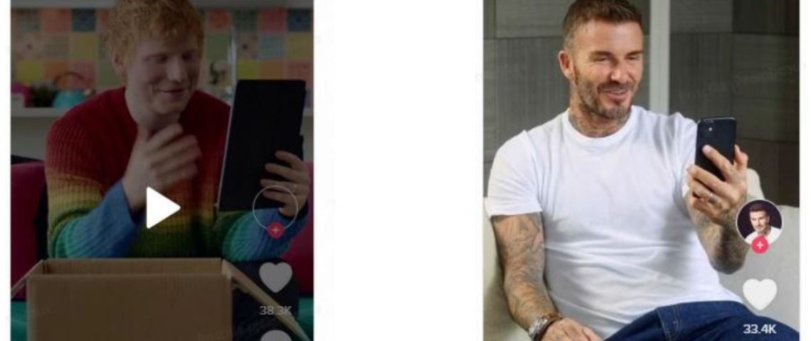 Ed Sheeran célèbre l'EURO 2020 avec un concert exclusif, sur TikTok, le 25 juin 2021 Ed Sheeran et David beckham