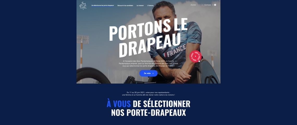 A l’occasion des Jeux Paralympiques de Tokyo 2020, le Comité Paralympique et Sportif Français ouvre l’élection des porte-drapeaux au grand public Affiche campagne portons le drapeau
