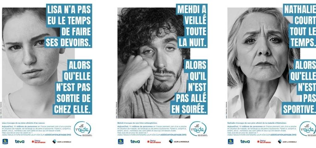 Un homme, deux femmes. campagne sensibilisation pour les aidants