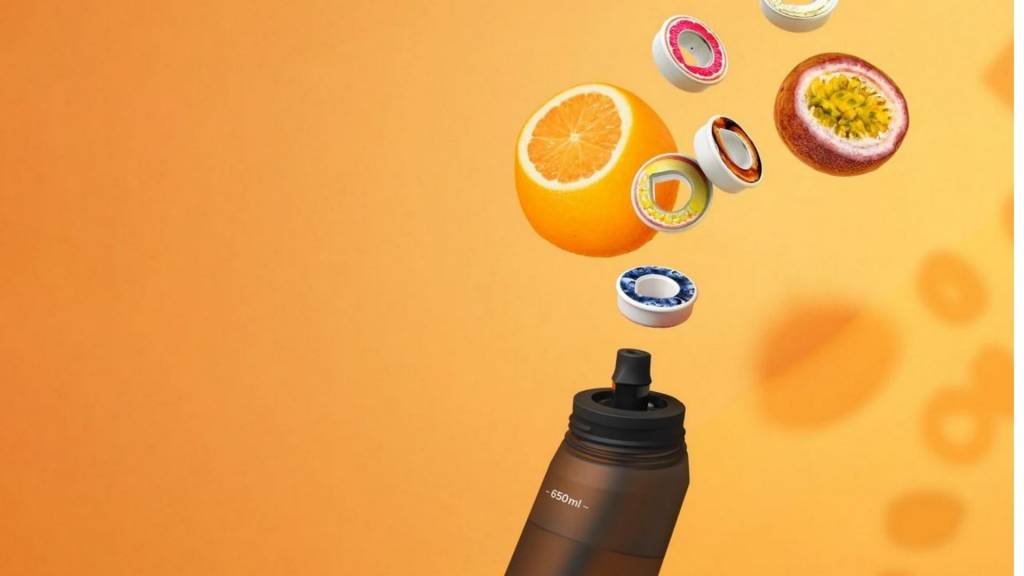 Fruits sortant d'une gourde
