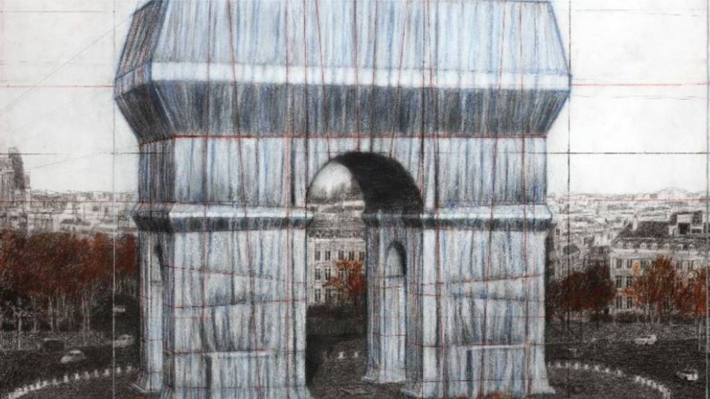 Croquis de Christo de l'enveloppement de l'Arc de Triomphe