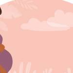 Dessin d'une femme enceinte sur fond rose.
