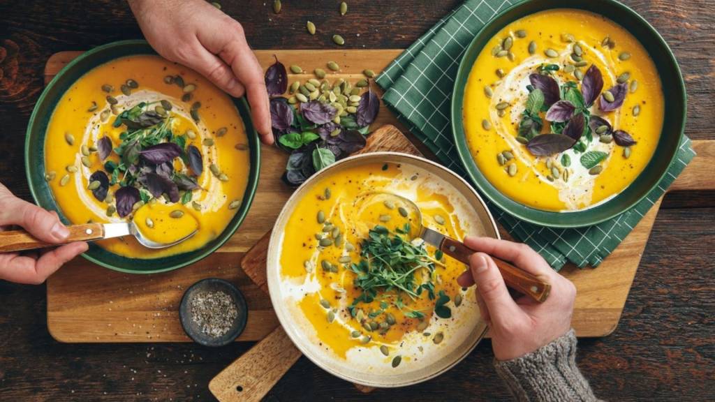 3 assiettes de soupe de potiron