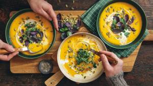 3 assiettes de soupe de potiron