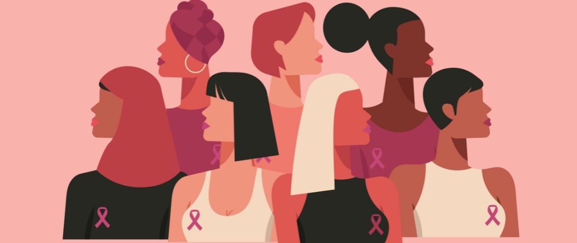 The Blue Box, développe un détecteur du cancer de sein par échantillon urinaire. Images de femmes avec le ruban rose de l'octobre rose.