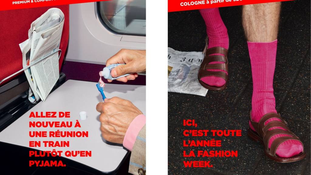 2 visuels : Main et brosse à dents et homme en chaussettes avec des claquettes