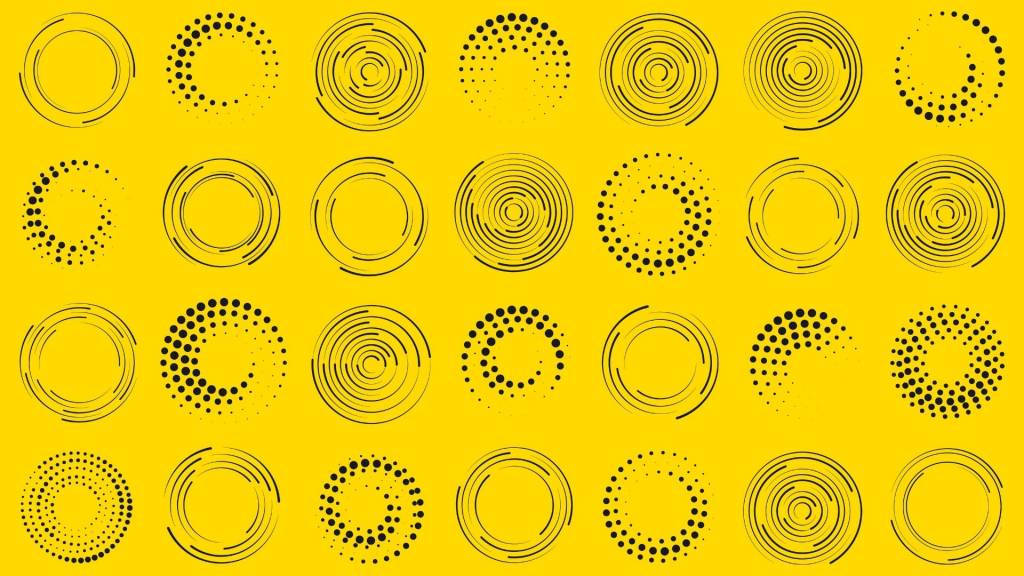 Différents types d'ellipses sur fond jaune