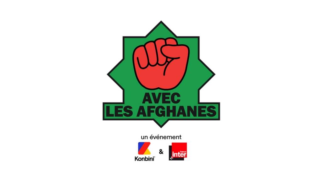 Point rouge sur fond vert avec le message : Avec les afghanes