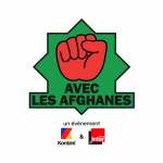 Point rouge sur fond vert avec le message : Avec les afghanes