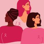 3 femmes avec le ruban d'Cctobre rose épinglé sur leur T-Shirt