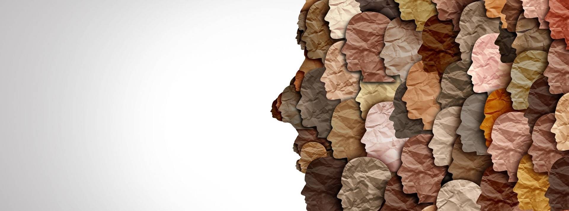 Ogilvy Paris lance la 1ère édition de son concours « HORS CIRCUIT » pour plus de diversité dans le secteur de la communication. Visage fait avec d'autres visgaes de couelrus marrons clair, foncé et beige
