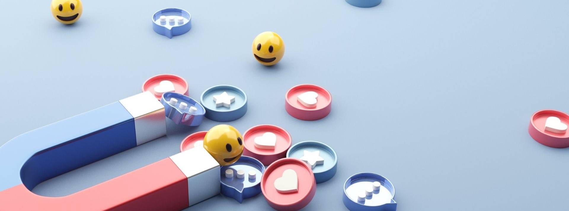 La plateforme de marketing d'influence Favikon a réalisé une étude sur les 150 profils français les plus remarqués sur LinkedIn. Concept de marketing des médias sociaux. Attirer (emoji, comme, l’amour, star, icône de commentaire) avec un aimant énorme