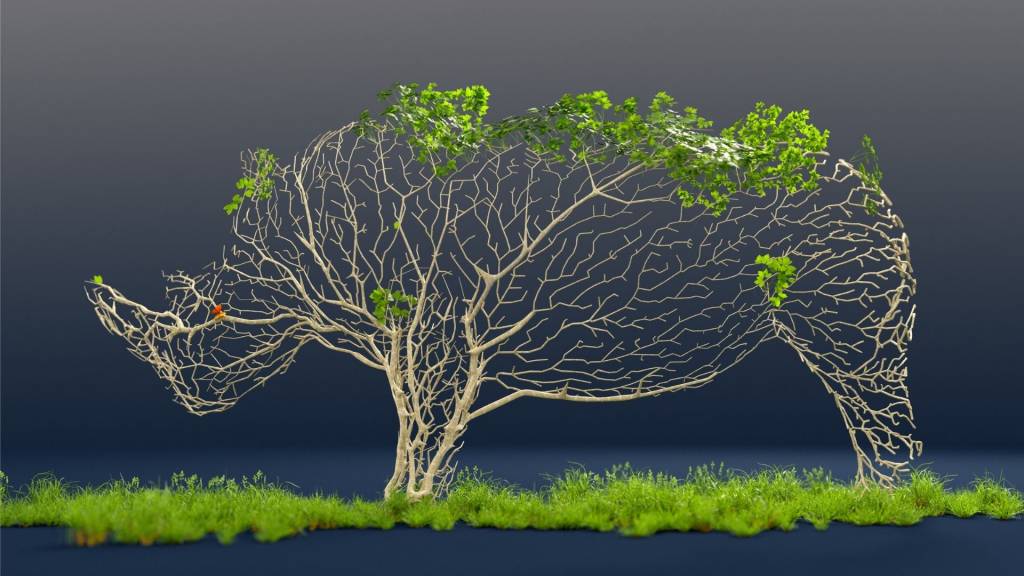 Rhinoceros fait d'arbre et de verdure