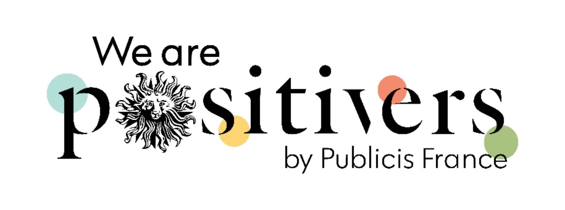 Publicis France lance son programme de transformation interne We are Positivers pour faire de tous ses collaborateurs des acteurs de la transition écologique et sociétale. Logo We Are Positivers