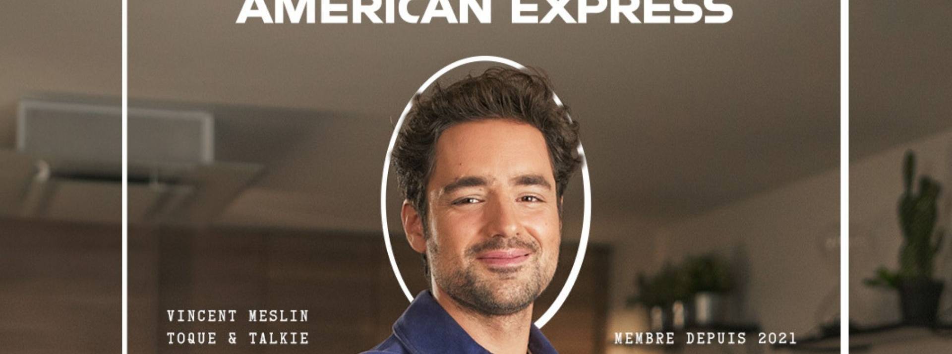 Whitedog signe la nouvelle campagne de marque American Express b to b Homme avec son visage dans une carte bancaire