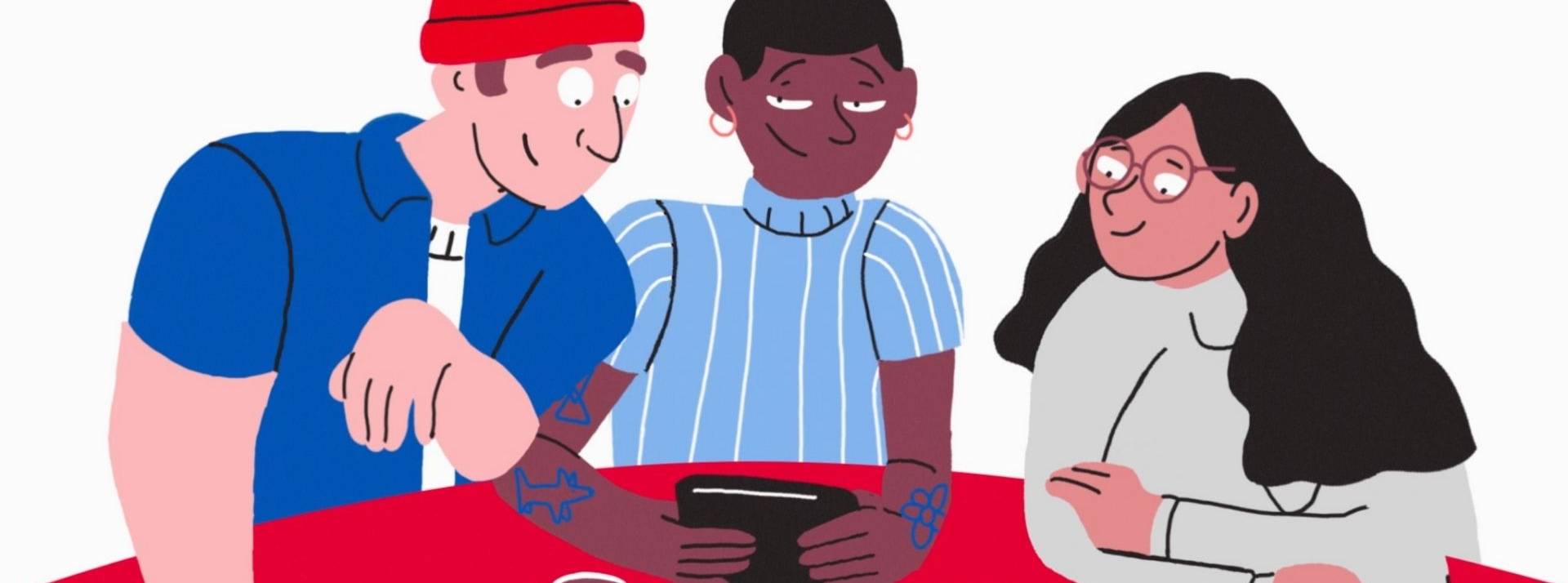 France Inter a confié à Artefact 3000 la création de son film publicitaire. Au cœur de son message, les auditeurs Dessin de 3 personnes autour d'une table