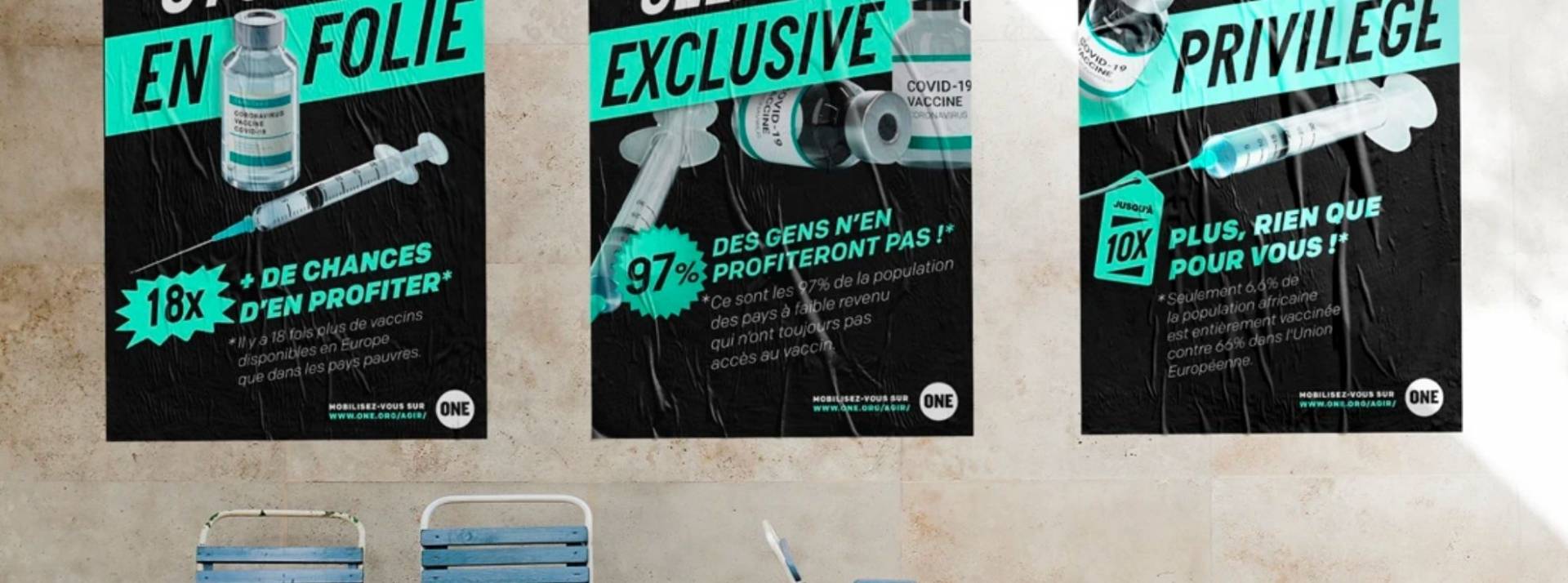 le mouvement ONE en campagne pour sensibiliser le grand public au sujet des inégalités vaccinales Affiche de la campagne #Vaccinezlemonde