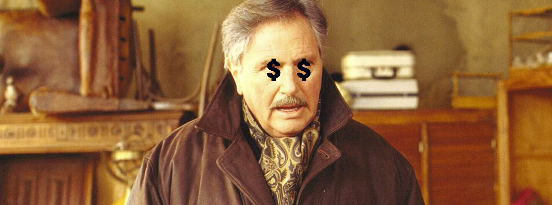 Louis la Brocante Homme avec des dollars dans les yeux