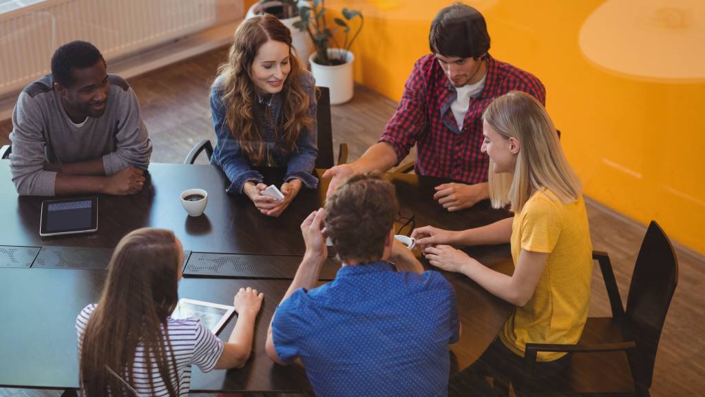 Business executives interacting with each other